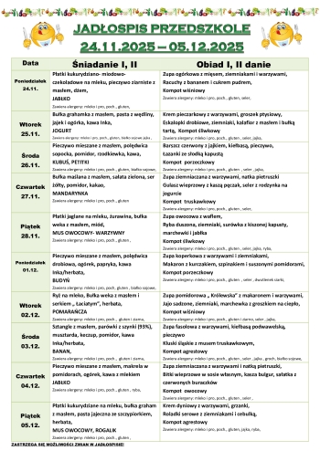 Jadłospis przedszkole 24.11.-05.12.2025
