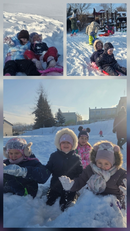 Punkt przedszkolny ''Kubusiowa Polana'' w Niechobrzu: Zabawy na śniegu
