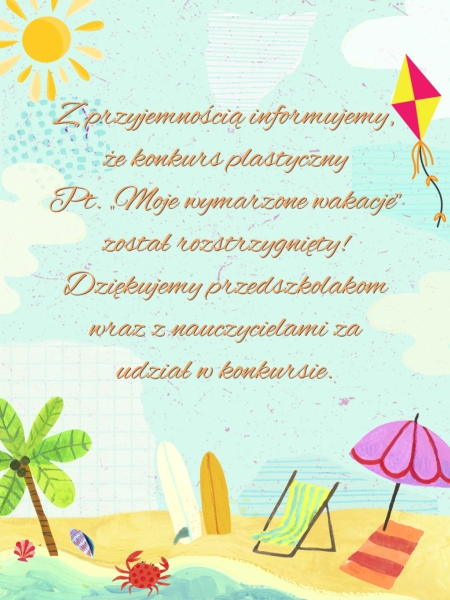 Wyniki konkursu plastycznego ''Moje wymarzone wakacje''